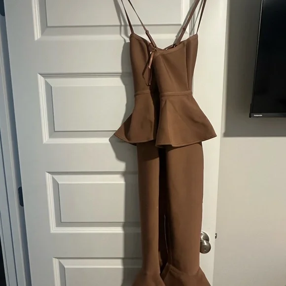 bebe Strapless Brown Peplum Dress - Picture 3 of 8